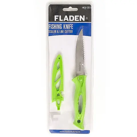 Fladen fiskekniv grønn Kniv med fjällskrapare och linsax