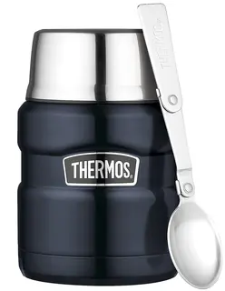 Thermos Stainless King Mattermos 0,47L Blå mattsås med vikbar sked i locket