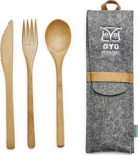 Øyo Turtagrø Vandringsbestick Bambu kniv, gaffel och sked